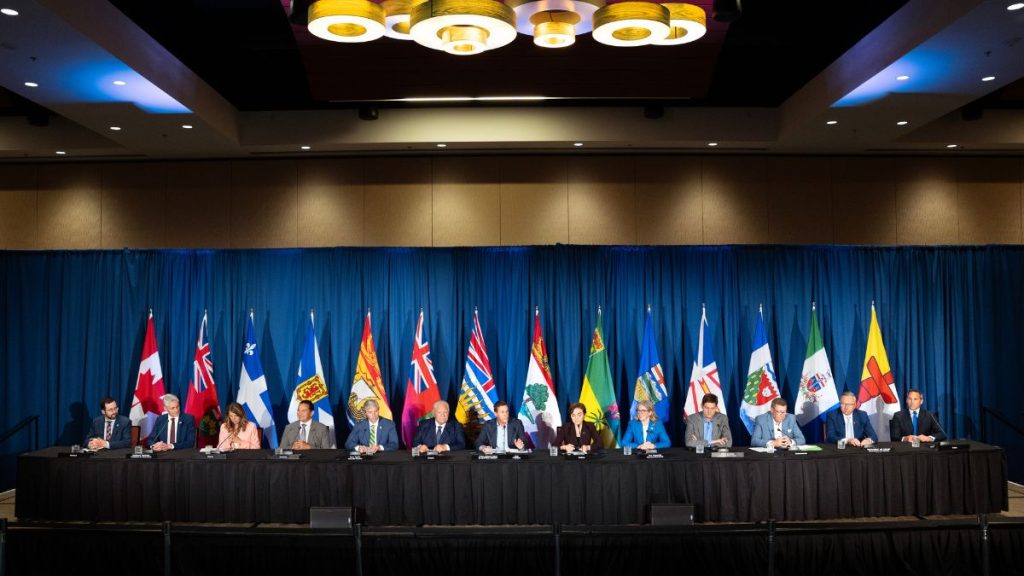Canada's premiers hold a press conference closing the Council of the Federation meetings in Charlottetown on Wednesday July 22, 2026. THE CANADIAN PRESS/Darren Calabrese