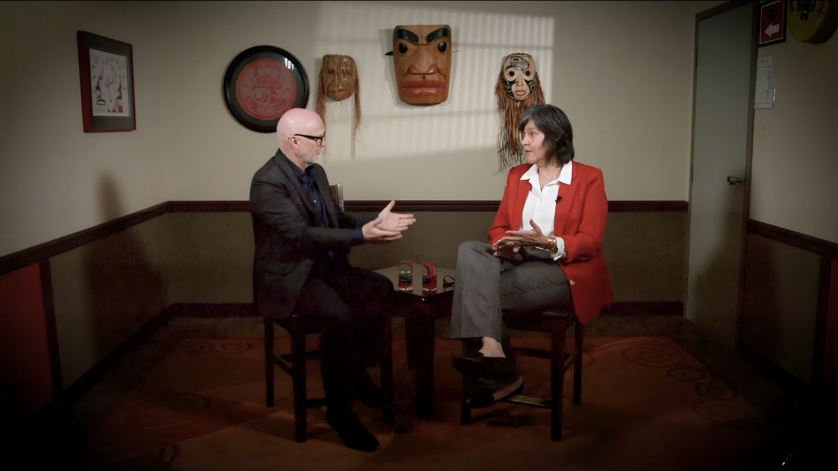 Hereditary chief Brydie O'Brien, Giluget of Kispiox, in conversation for the second new episode of Homeland Journey. (Homeland Journey / Resource Works)