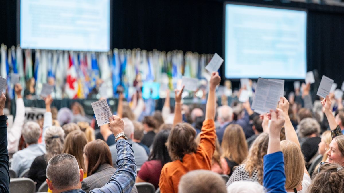 Delegates vote at the 2025 UBCM convention.