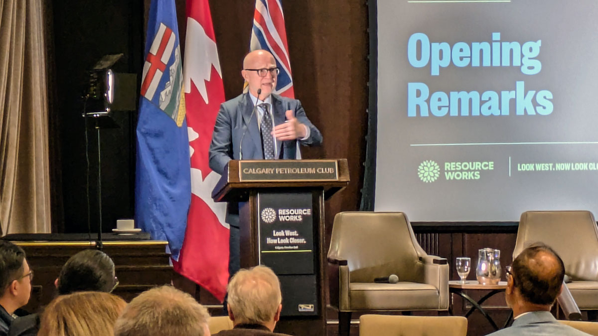 Stewart Muir delivers opening remarks at Resource Works' Look West. Now Look Closer event in Calgary on Oct. 2.
